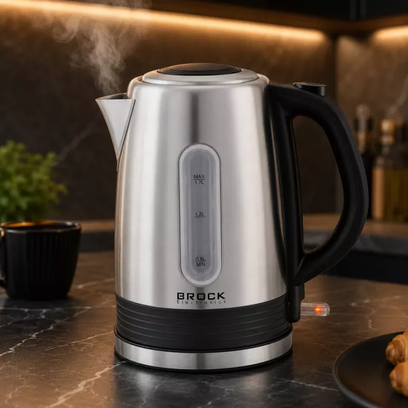 Brock WK 9903 SS Elektrischer Wasserkocher 1,7L 2200W Schwarz/Edelstahl mit 360°-Basis