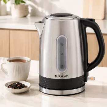 Brock WK 9903 SS Elektrischer Wasserkocher 1,7L 2200W Schwarz/Edelstahl mit 360°-Basis