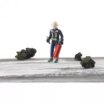 BRUDER bworld Feuerwehrmann mit Zubehör (Blau/Gelb) Actionfigur Maßstab 1:16