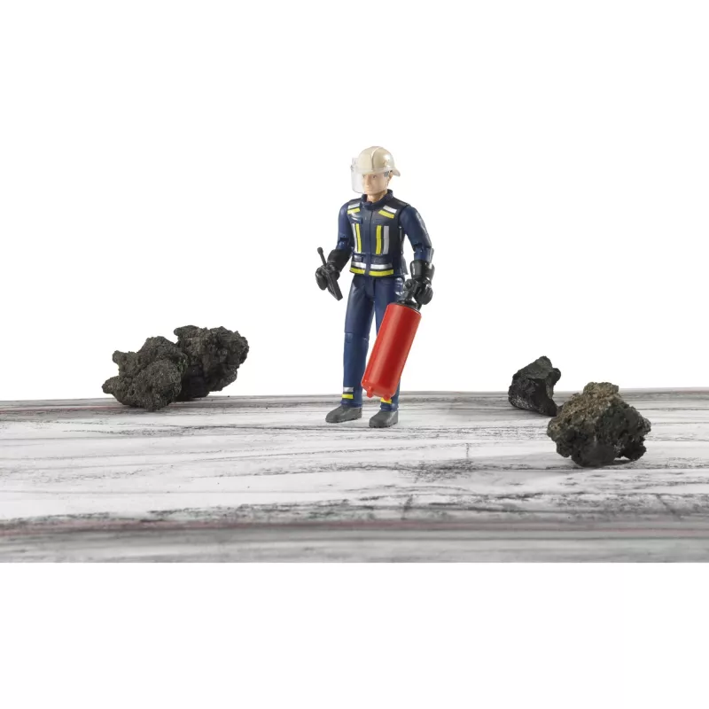 BRUDER bworld Feuerwehrmann mit Zubehör (Blau/Gelb) Actionfigur Maßstab 1:16
