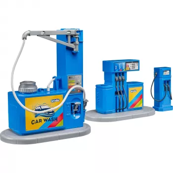 BRUDER bworld Tankstelle mit Waschanlage Spielset (Maßstab 1:16)