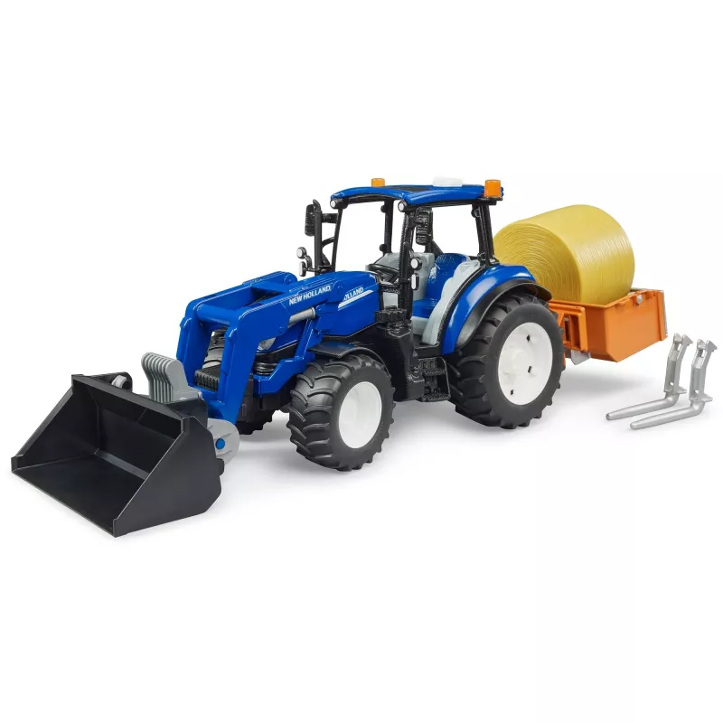 BRUDER New Holland T5.120 Traktor mit Frontlader, Ladewanne und Gabeln 1:16
