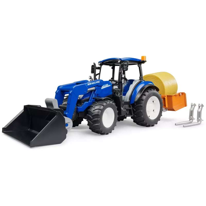 BRUDER New Holland T5.120 Traktor mit Frontlader, Ladewanne und Gabeln 1:16
