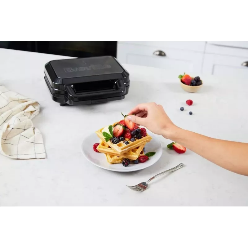 BRV VST098X 3-in-1 Sandwichmaker, Waffeleisen & Grill, 850 W, DuraCeramic Antihaftplatten, Schwarz/Silber
