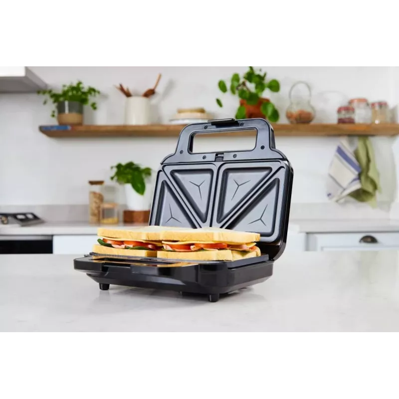 BRV VST098X 3-in-1 Sandwichmaker, Waffeleisen & Grill, 850 W, DuraCeramic Antihaftplatten, Schwarz/Silber