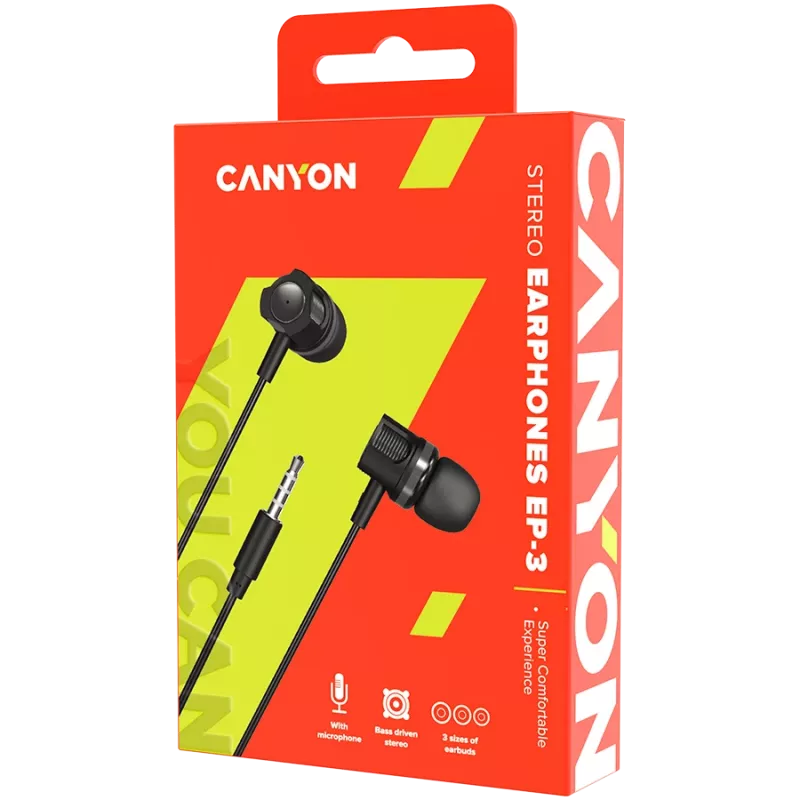 CANYON EP-3 In-Ear Headset mit Mikrofon, 1,2m Flachbandkabel, Dunkelgrau