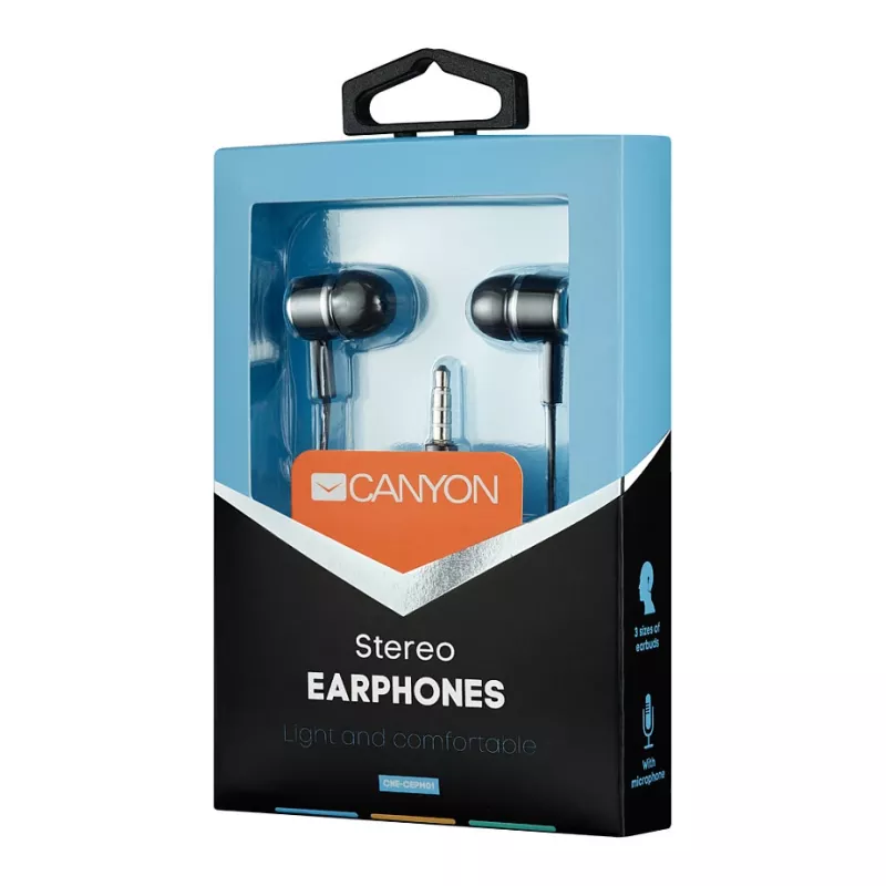 CANYON EPM-01 In-Ear Kabelgebundenes Headset mit Mikrofon, 1,2 m Kabel, Schwarz