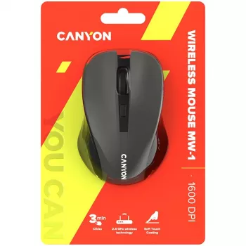 CANYON MW-1 Kabellose Optische Maus - 2,4 GHz, 1600 DPI, Grau