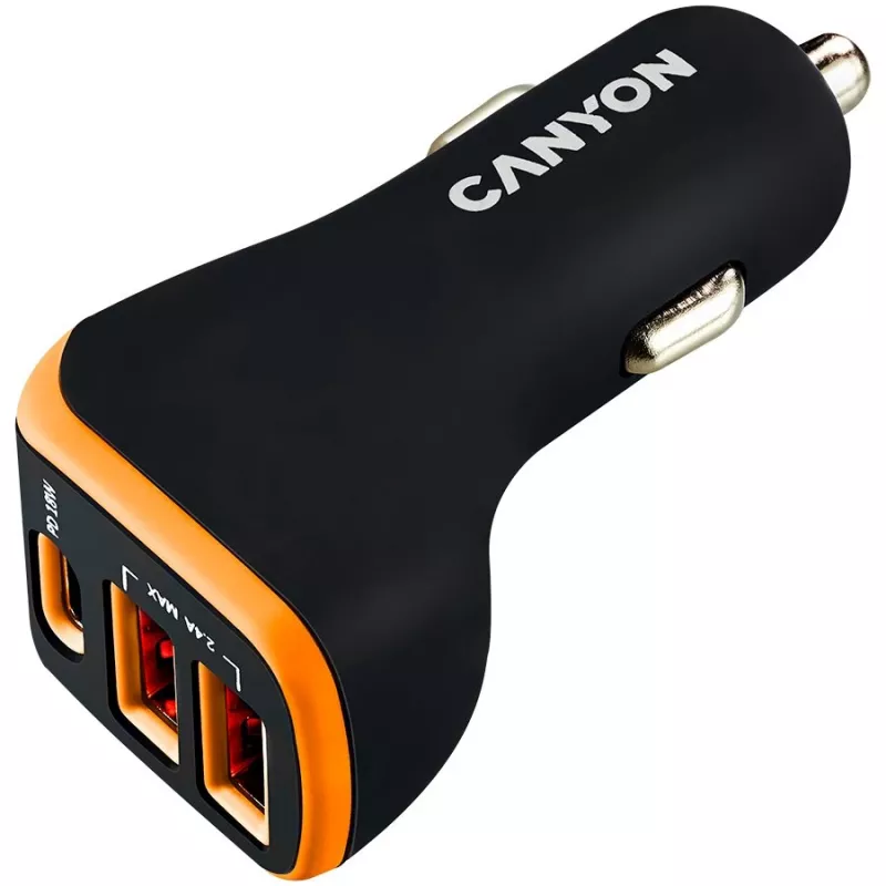 Canyon Universal 3xUSB Car Adapter Input 12V-24V Output DC Black