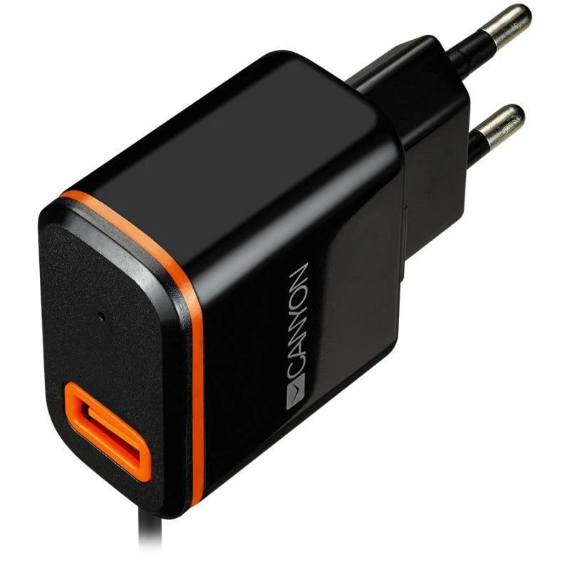 Canyon Wandladegerät mit USB Type-C Kabel, 2.1A, Schwarz