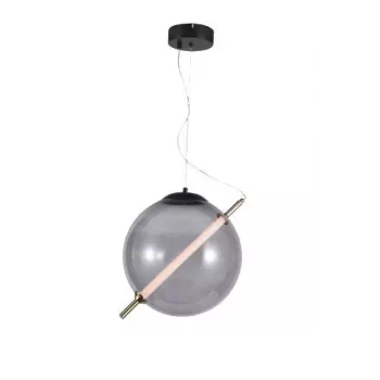 Cara 20cm Pendelleuchte mit Rauchglas und schwarzem Metallrahmen, E27, dimmbar
