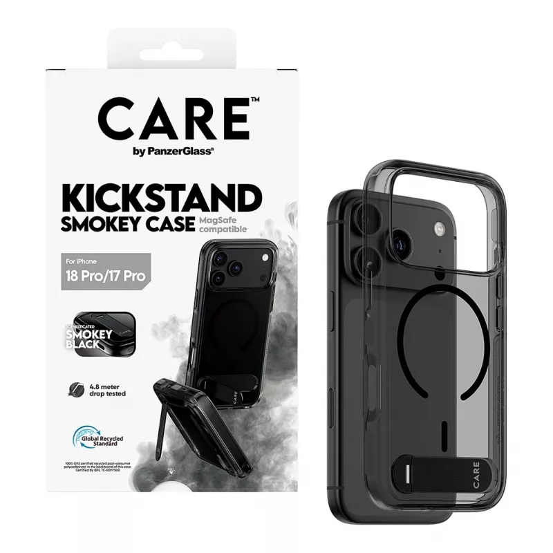 CARE by PanzerGlass Kickstand-Hülle Smokey Black MagSafe für iPhone 17 Pro