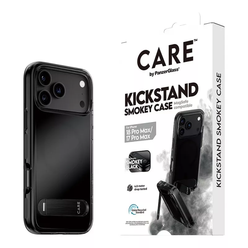 CARE by PanzerGlass Kickstand Hülle Smokey mit Schwarz MagSafe für iPhone 17 Pro Max
