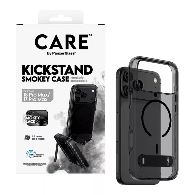 CARE by PanzerGlass Kickstand Hülle Smokey mit Schwarz MagSafe für iPhone 17 Pro Max