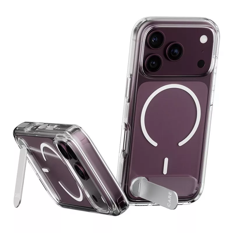 CARE by PanzerGlass Kickstand Hülle Transparent mit Weißem MagSafe für iPhone 17 Pro