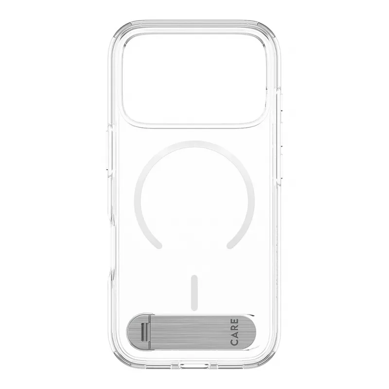 CARE by PanzerGlass Kickstand Hülle Transparent mit Weißem MagSafe für iPhone 17 Pro