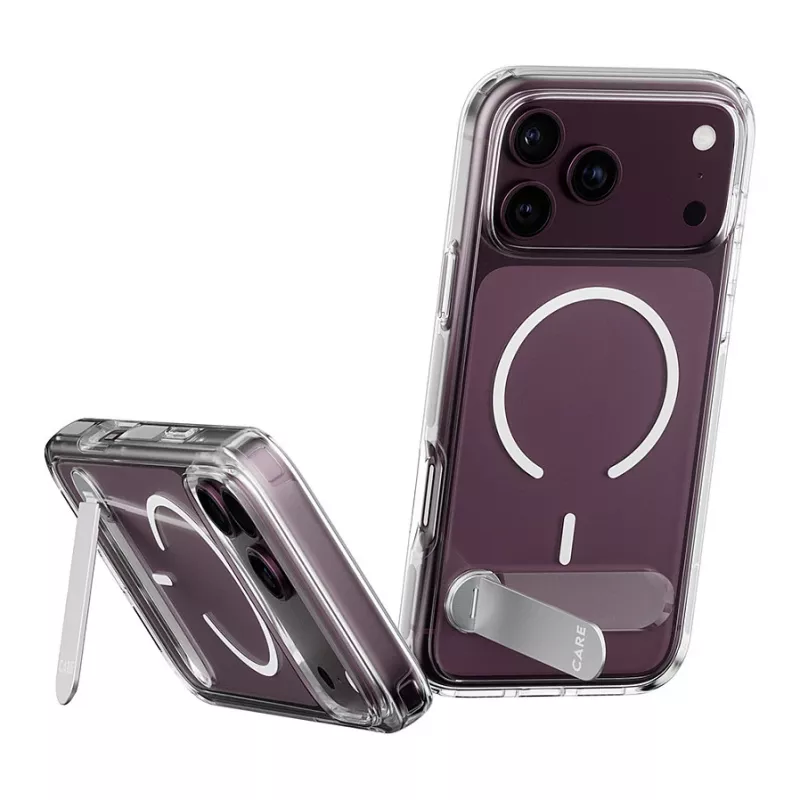 CARE by PanzerGlass Kickstand Hülle Transparent mit Weißem MagSafe für iPhone 17 Pro Max
