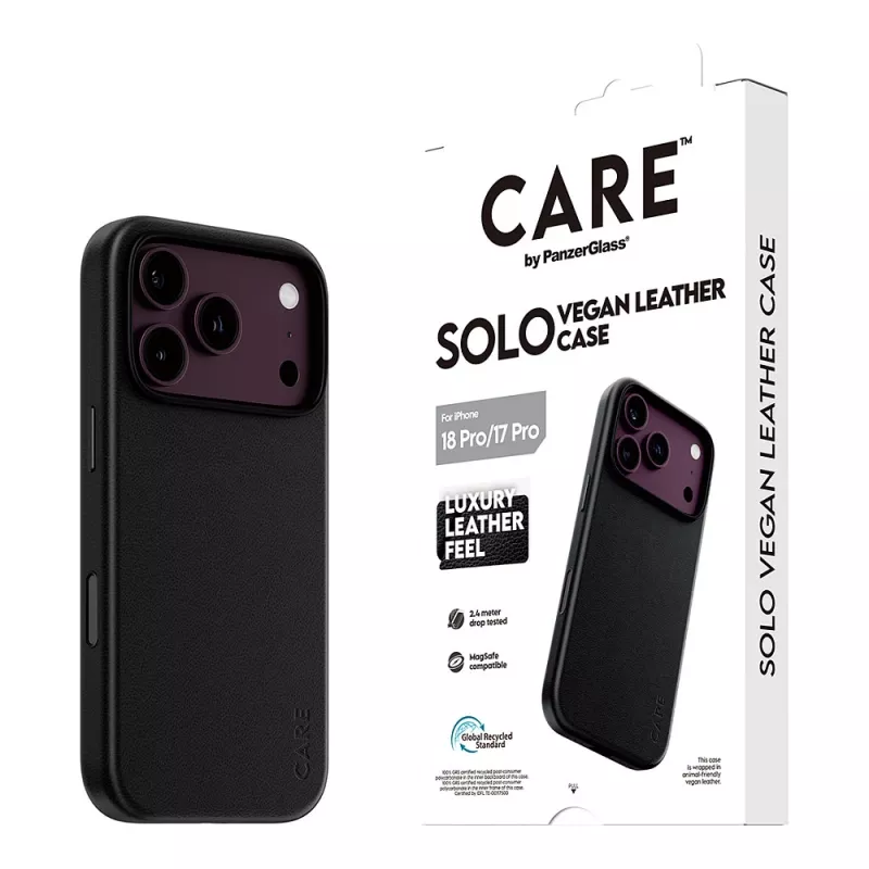 CARE by PanzerGlass Solo Vegane Lederhülle Schwarz mit MagSafe für iPhone 17 Pro