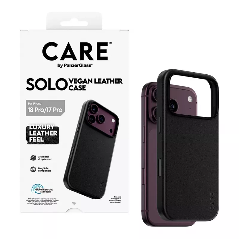 CARE by PanzerGlass Solo Vegane Lederhülle Schwarz mit MagSafe für iPhone 17 Pro