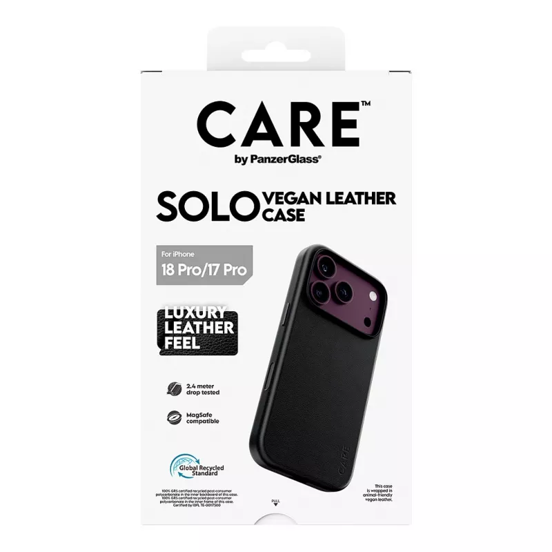 CARE by PanzerGlass Solo Vegane Lederhülle Schwarz mit MagSafe für iPhone 17 Pro