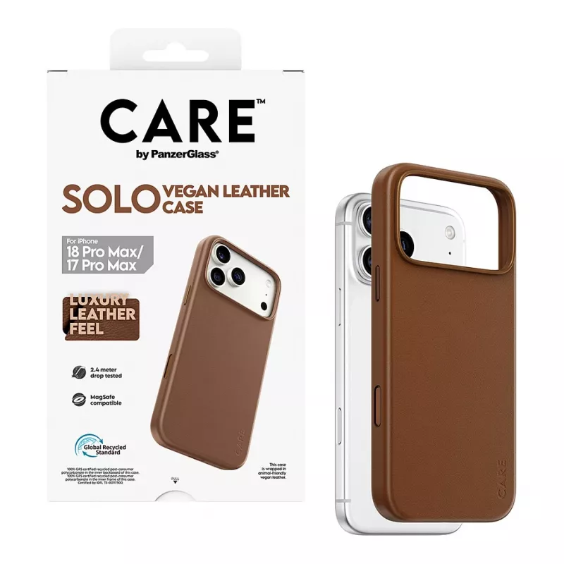 CARE by PanzerGlass Solo Vegane Lederhülle Braun mit MagSafe für iPhone 17 Pro Max