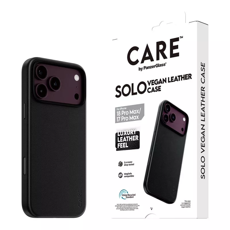 CARE by PanzerGlass Solo Vegane Lederhülle mit MagSafe für iPhone 17 Pro Max - Schwarz