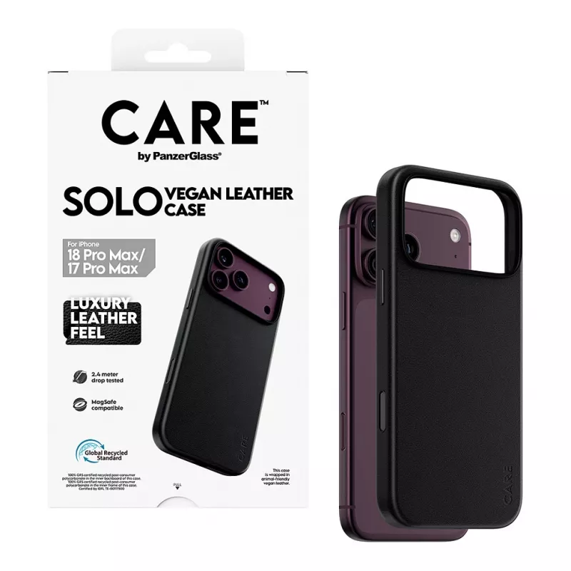 CARE by PanzerGlass Solo Vegane Lederhülle mit MagSafe für iPhone 17 Pro Max - Schwarz