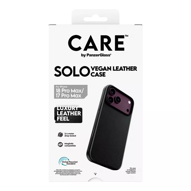 CARE by PanzerGlass Solo Vegane Lederhülle mit MagSafe für iPhone 17 Pro Max - Schwarz