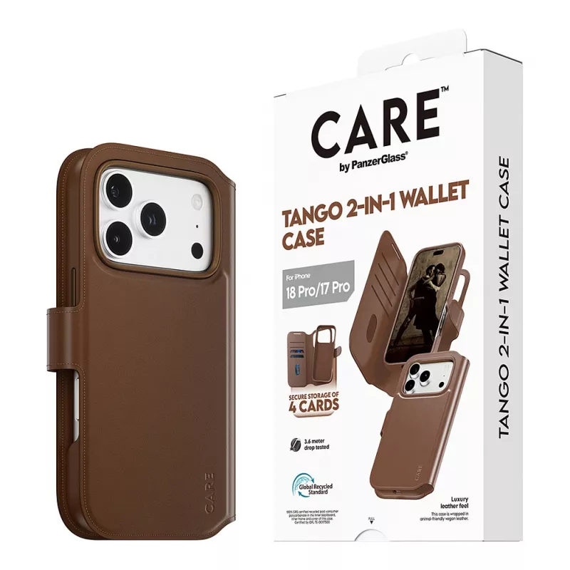 CARE by PanzerGlass Tango 2-in-1 Wallet Case Braun mit MagSafe für iPhone 17 Pro
