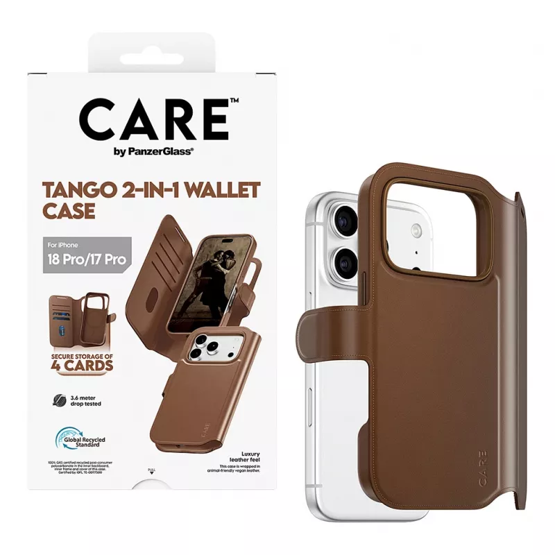 CARE by PanzerGlass Tango 2-in-1 Wallet Case Braun mit MagSafe für iPhone 17 Pro