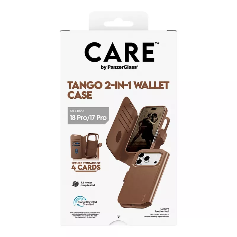 CARE by PanzerGlass Tango 2-in-1 Wallet Case Braun mit MagSafe für iPhone 17 Pro