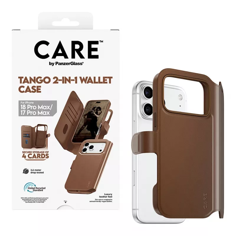 CARE by PanzerGlass Tango 2-in-1 Wallet Case Braun mit MagSafe für iPhone 17 Pro Max