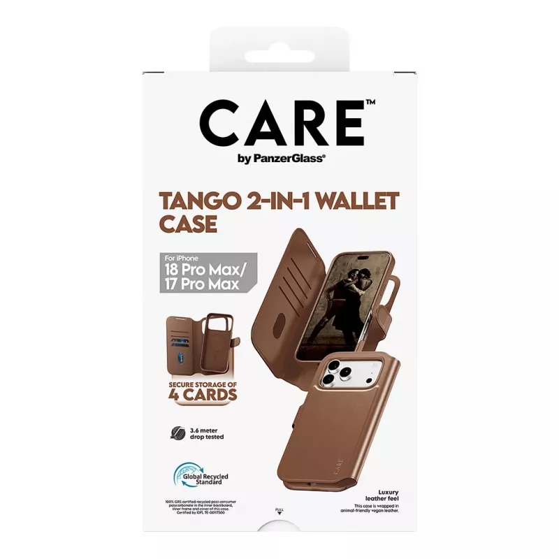 CARE by PanzerGlass Tango 2-in-1 Wallet Case Braun mit MagSafe für iPhone 17 Pro Max