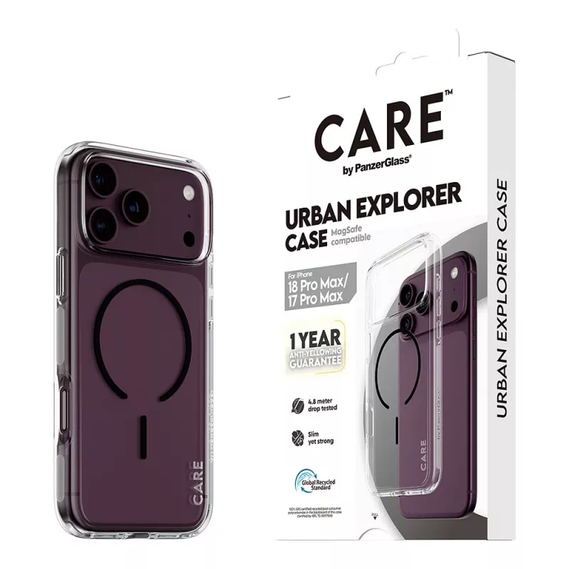 CARE by PanzerGlass Urban Explorer Hülle Transparent mit Schwarz MagSafe für iPhone 17 Pro Max