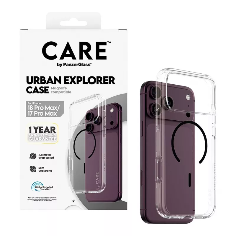 CARE by PanzerGlass Urban Explorer Hülle Transparent mit Schwarz MagSafe für iPhone 17 Pro Max