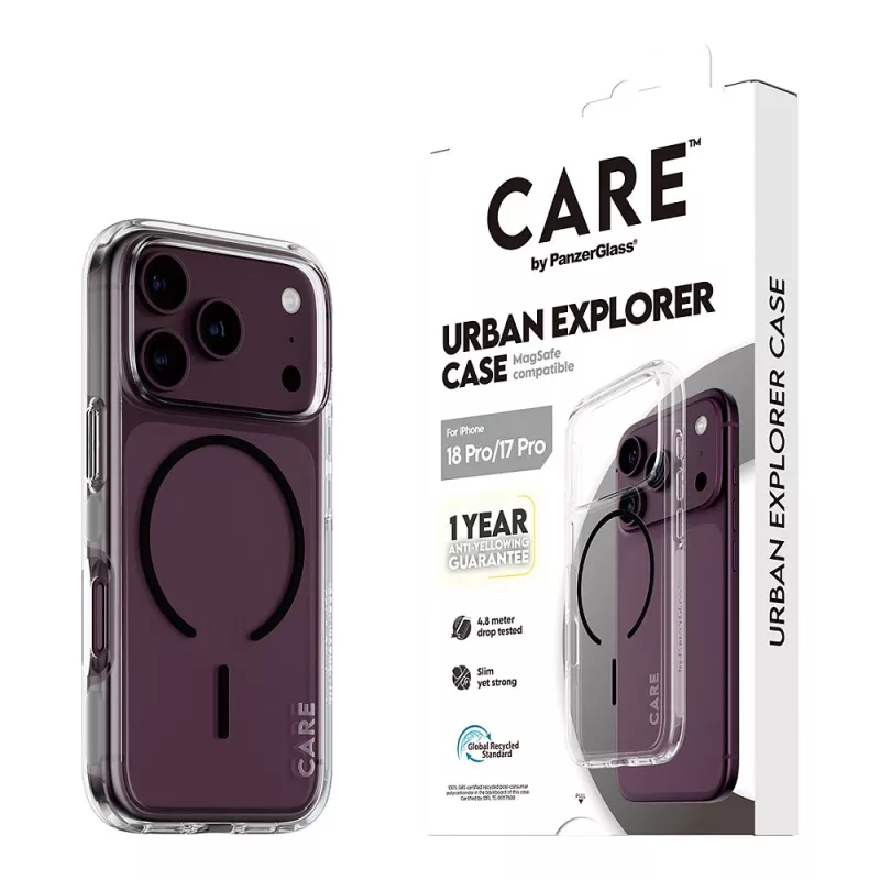 CARE by PanzerGlass Urban Explorer Hülle Transparent mit Schwarz MagSafe iPhone 17 Pro