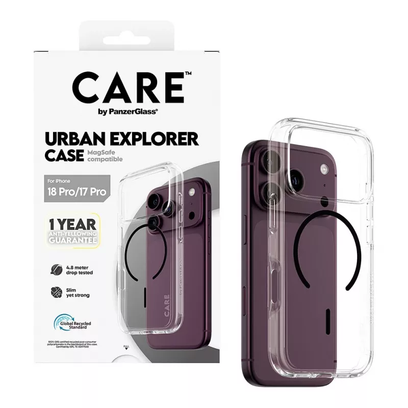 CARE by PanzerGlass Urban Explorer Hülle Transparent mit Schwarz MagSafe iPhone 17 Pro
