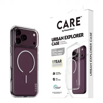 CARE by PanzerGlass Urban Explorer Hülle Transparent mit Weißem MagSafe für iPhone 17 Pro Max