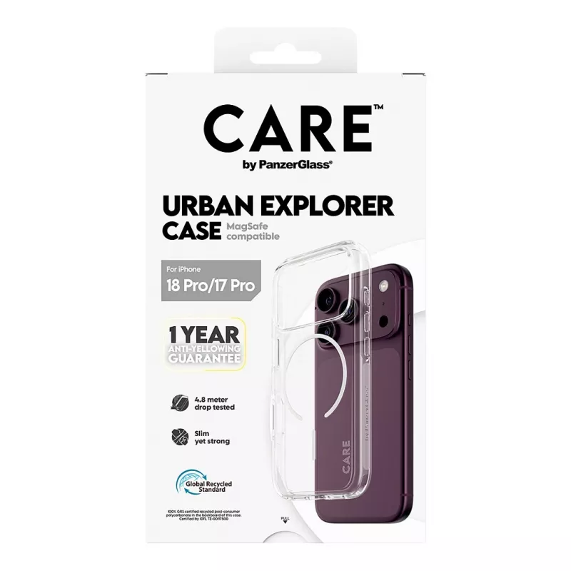 CARE by PanzerGlass Urban Explorer Hülle Transparent mit weißem MagSafe Ring für iPhone 17 Pro