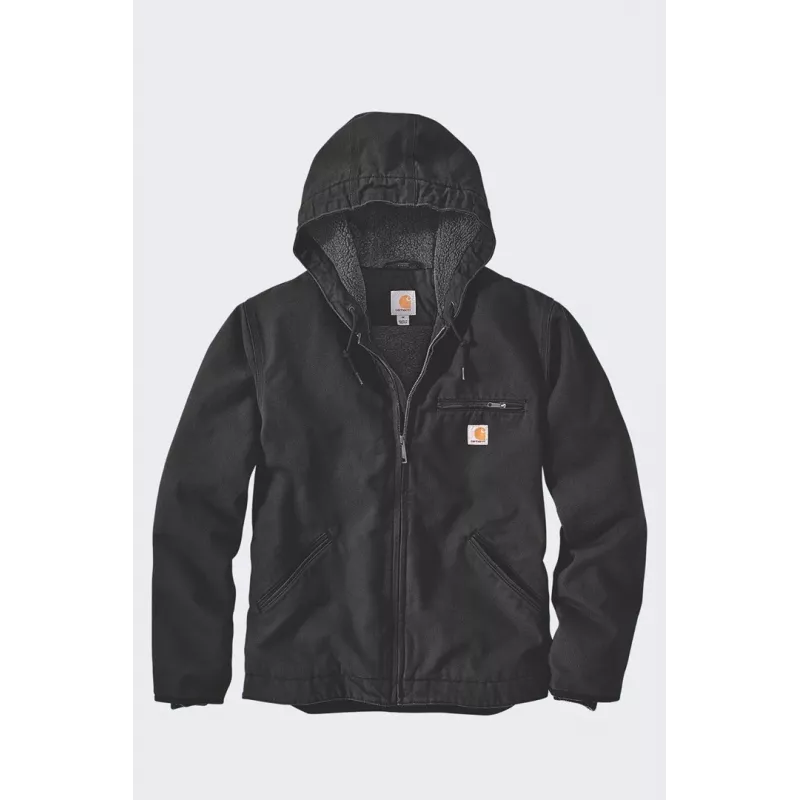 Carhartt Herren Washed Duck Sherpa-gefütterte Jacke Schwarz Large