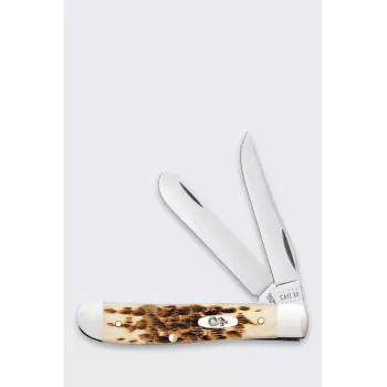 Case Mini Trapper SS Amber Bone Messer - 2-Klingen Taschenmesser, Tru-Sharp Edelstahl, Echtes Amber Bone Griffstück, Slipjoint, USA