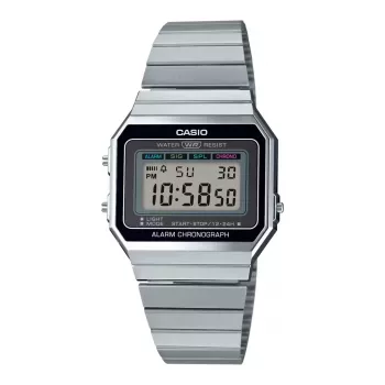 CASIO A700W-1A Herren-Digitaluhr, 37,4 mm, Edelstahlband, schwarzes Zifferblatt, LED-Hintergrundbeleuchtung