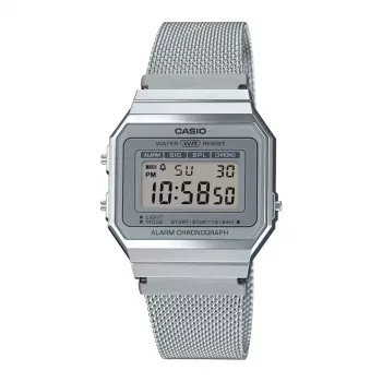 CASIO A700WM-7A Unisex Digitaluhr - 37,4 mm Silbernes Milanese Mesh