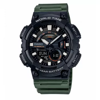 CASIO AEQ-110W-3A Herren Analog-Digital-Uhr, 52.2mm, grünes Resinarmband