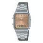 CASIO AQ-230A-4A Unisex Analog-Digital Uhr, 38,8 mm, silberfarbenes Gehäuse, rotes Zifferblatt, Edelstahlband