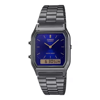 CASIO AQ-230GG-2A Unisex Analog-Digital Quarzuhr, 38,8 mm, Edelstahlband in Waffengrau, blaues Zifferblatt
