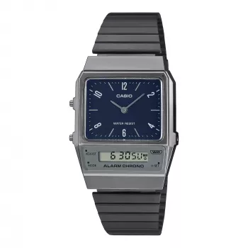 CASIO AQ-800EB-2AEF Unisex Analog-Digital Uhr, 32mm, blaues Zifferblatt, silbernes Mesh-Armband