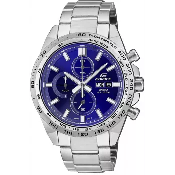 CASIO Edifice EFR-574D-2AVUEF Herren Analog Quarz Uhr, 42,3 mm, Blaues Zifferblatt, Edelstahl Armband