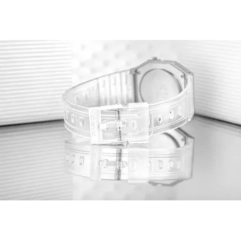 Casio F-91WS-7DF Digitaluhr – Transparentes weißes Resin-Gehäuse, Unisex, Quarz, LED-Hintergrundbeleuchtung, wasserdicht bis 3 ATM