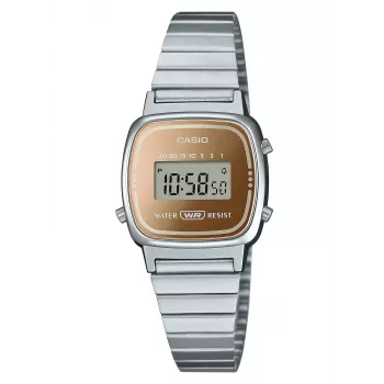 CASIO LA670WES-4AEF Damen-Digitaluhr - Roségold-Zifferblatt, silberfarbenes Gehäuse & Armband, 24 mm